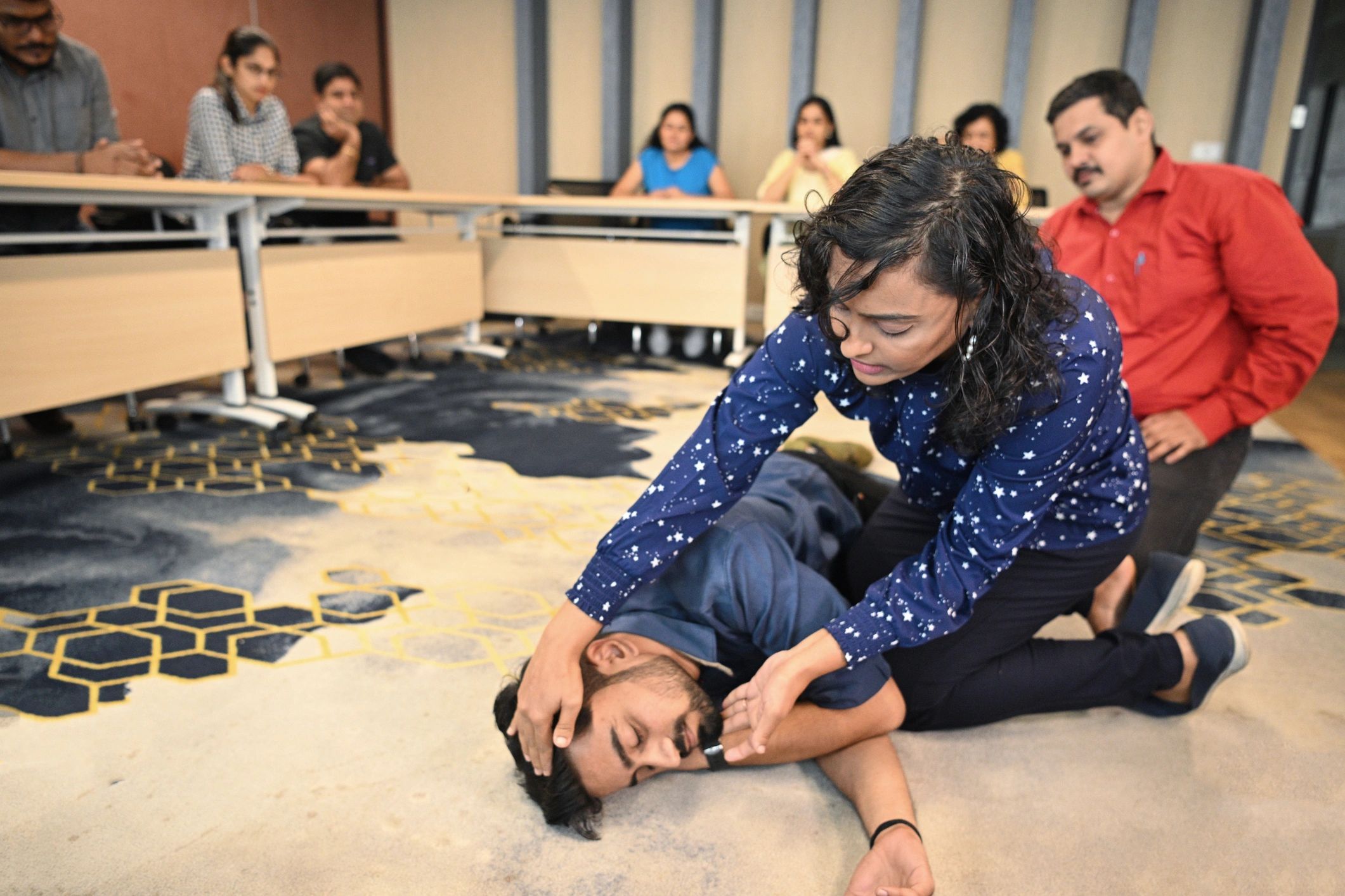 Instructor teaching a CPR and first aid class