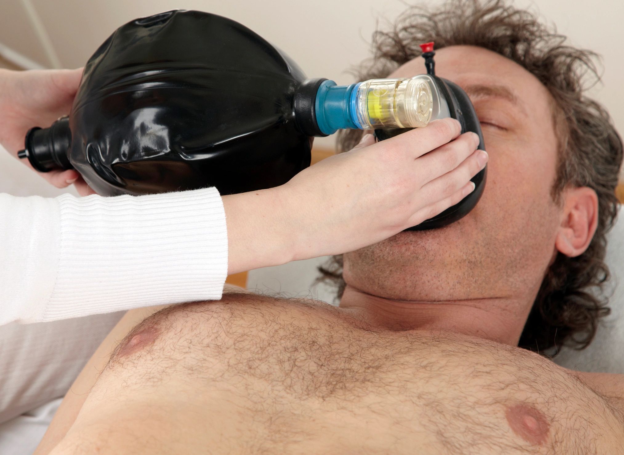 Demonstration of rescue breathing during CPR training